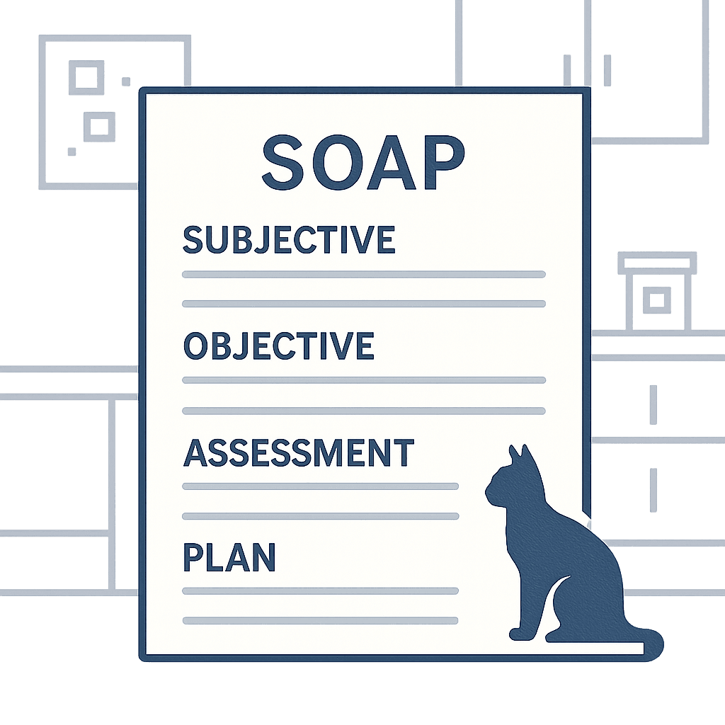 A structured SOAP sheet laid out in four clean sections.